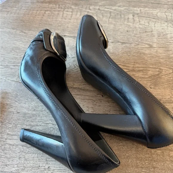 Prada Black Leather Buckle Heels Peep Toe Rare Vintage / EU 41 - Picture 5 of 14